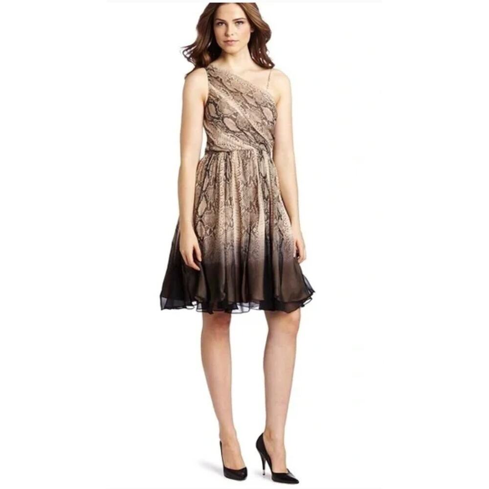 Tracy Reese Silk One Shoulder Frock Dress in Dip Dye Python Size 6 y2k